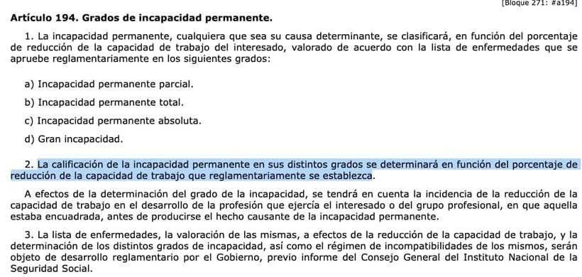 Artículo 194 de la Ley General de la Seguridad Social