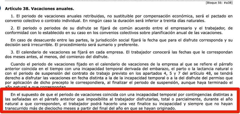 Artículo 38 del Estatuto de los Trabajadores