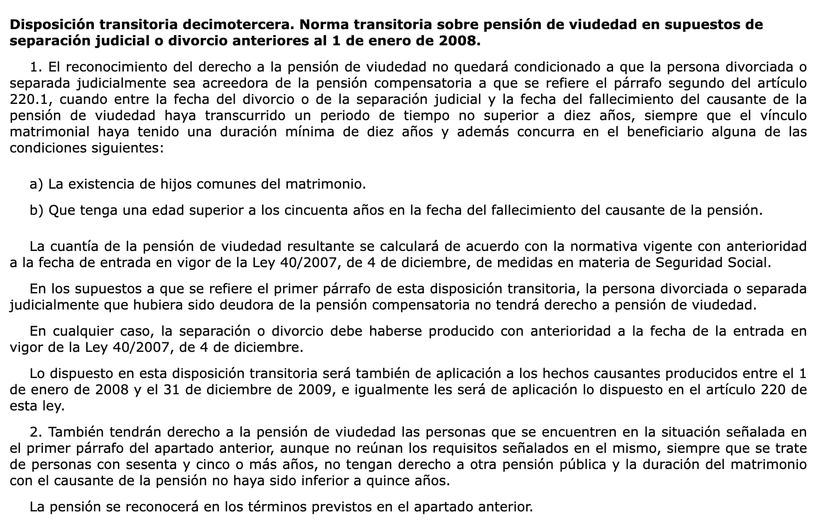 Disposición transitoria decimotercera de la Ley General de la Seguridad Social