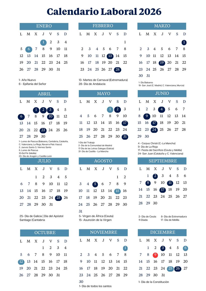 Calendario labora 2026