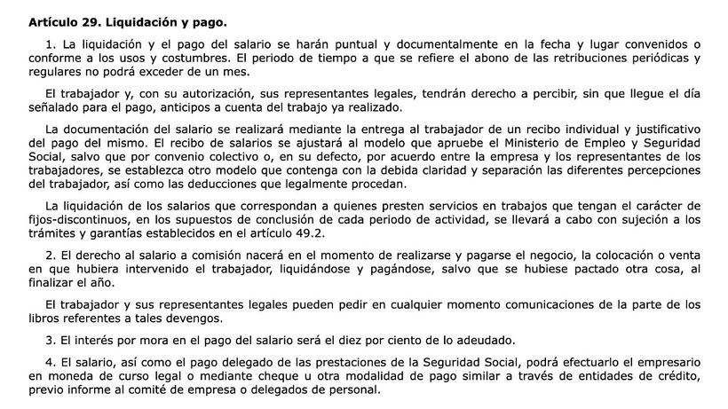 Artículo 29 Estatuto de los Trabajadores | BOE
