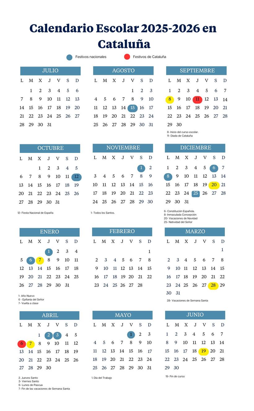Calendario escolar de Cataluña