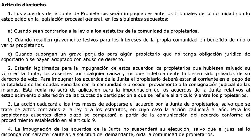 Artículo 18 de la ley de propiedad horizontal  | BOE