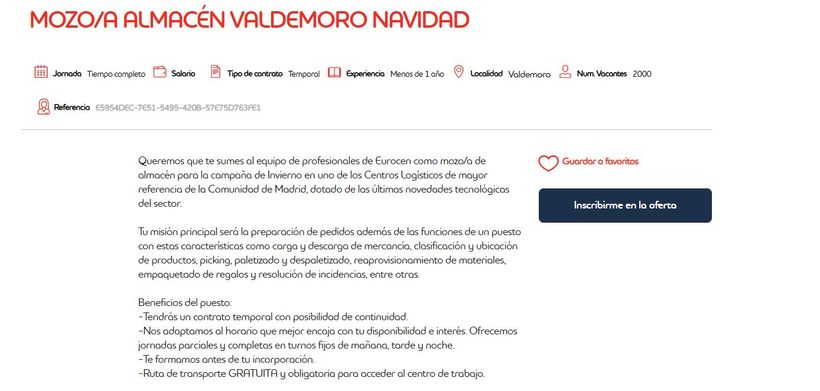 captura d ela oferta de empleo en Adecco