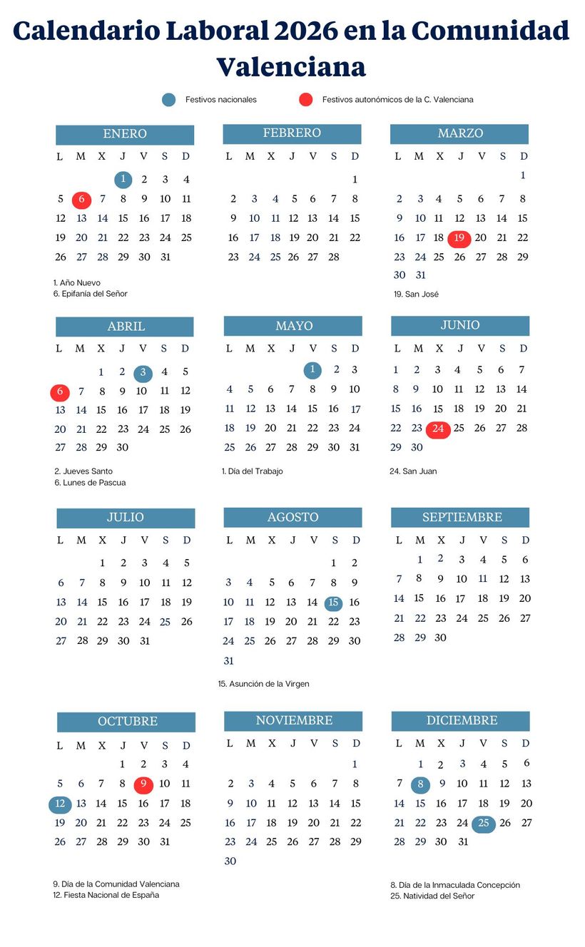 Calendario laboral de la Comunidad Valenciana 2026