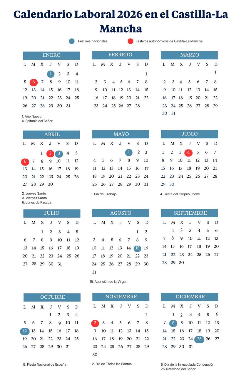 Calendario laboral de Castilla La Mancha de 2026