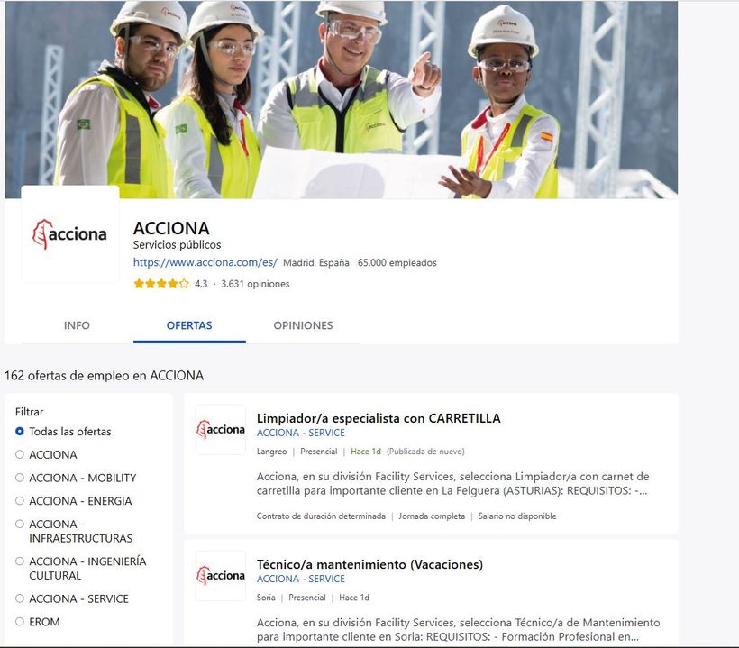 ofertas de empleo actiavs en acciona