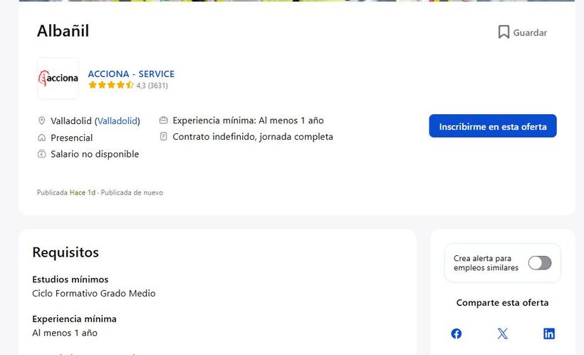 captura condiciones vacante de albañil