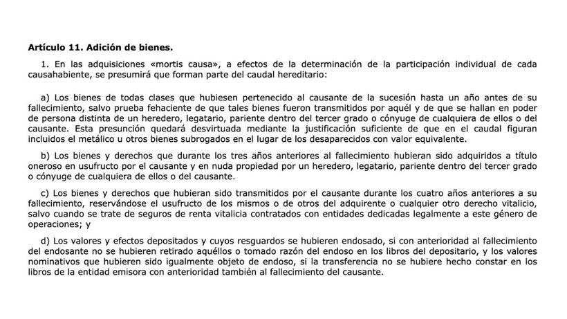 Captura del artículo 11 de la Ley sobre Impuesto de Sucesiones y Donaciones