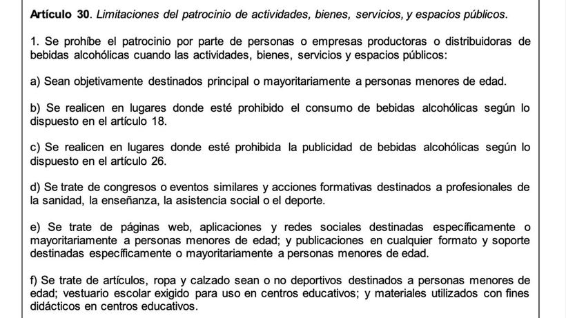 Captura de pantalla del artículo 30 de la Ley