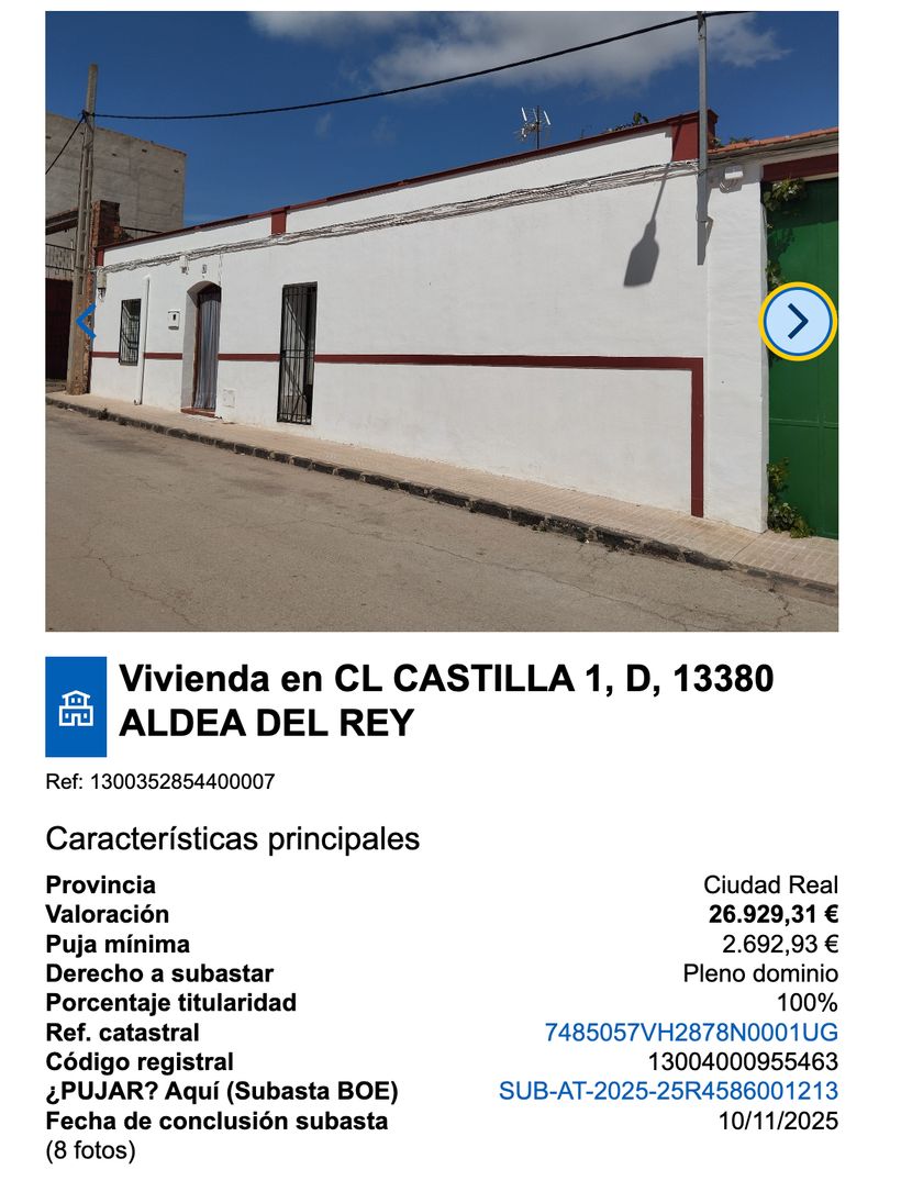 vivienda en subasta de Hacienda en Aldea del Rey