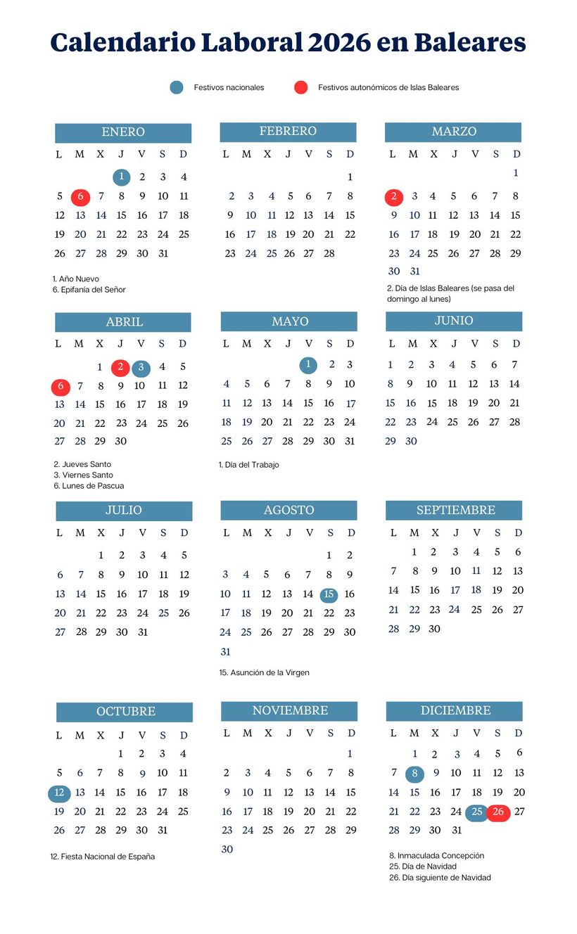 Calendario laboral de Baleares de 2026