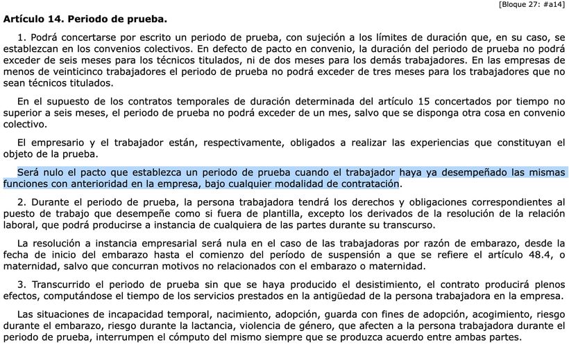 Artículo 14 del Estatuto de los Trabajadores