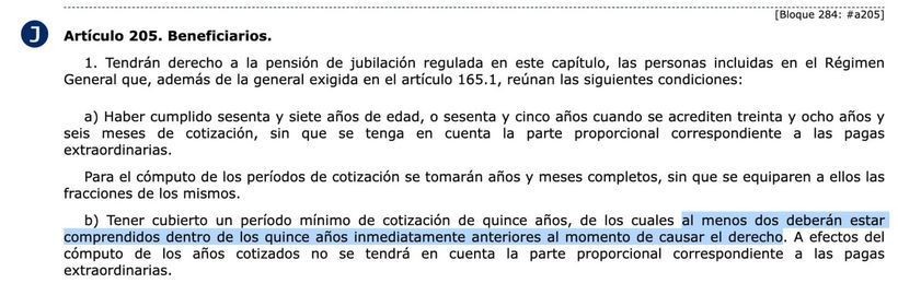 Requisito de carencia específica para acceder a la pensión contributiva de jubilación