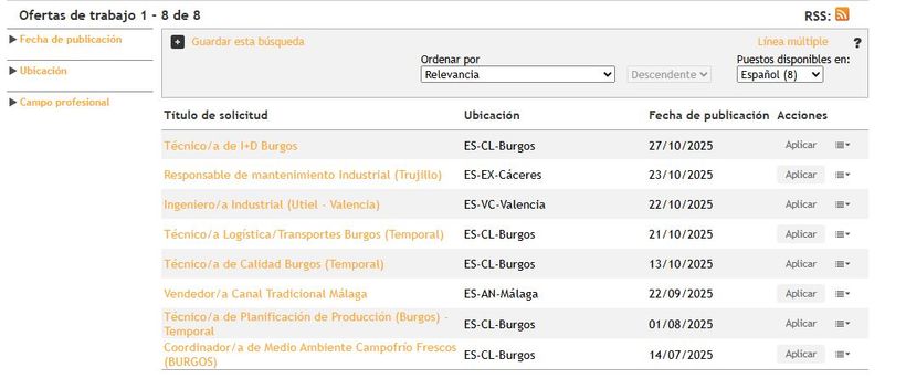 captura de la sofertas de empleo en la web de campofrio