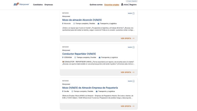 captura de pantalla portal manpower