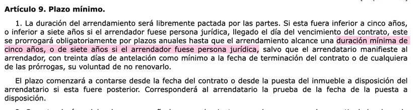 Articulo 9 de la Ley de Arrendamientos Urbanos