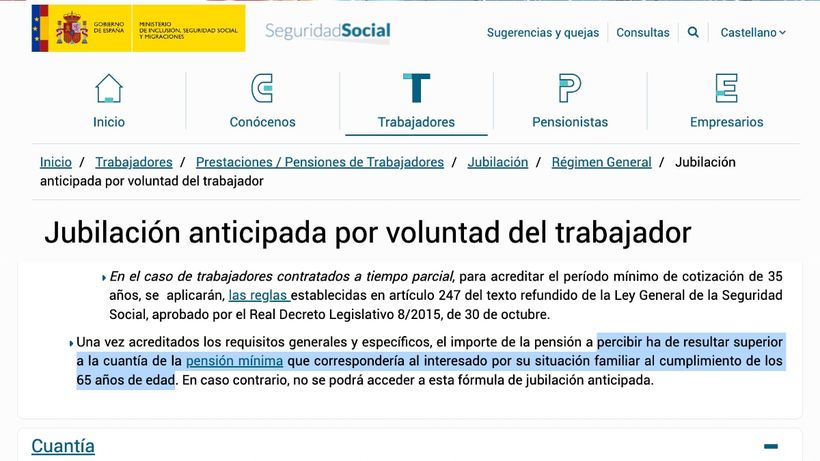Jubilación anticipada voluntaria requisito cuantía