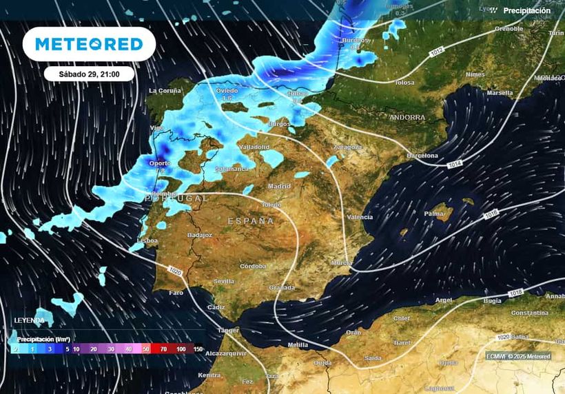 Un frente dejará precipitaciones el sábado en el noroeste, reactivándose el domingo en Baleares