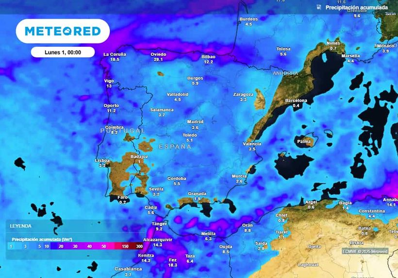 Lluvías en España para este domingo 30 de noviembre y 1 de diciembre