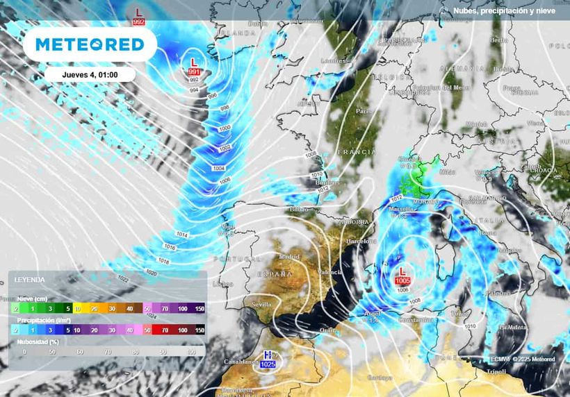 El mapa muestra los frentes que atravesarán la península a partir de diciembre