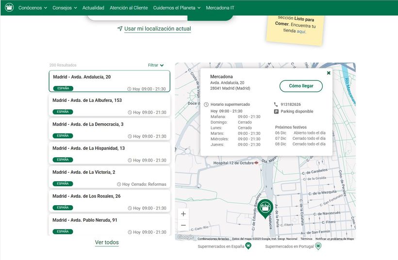 captura del horario de mercadona en supermercados de madrid