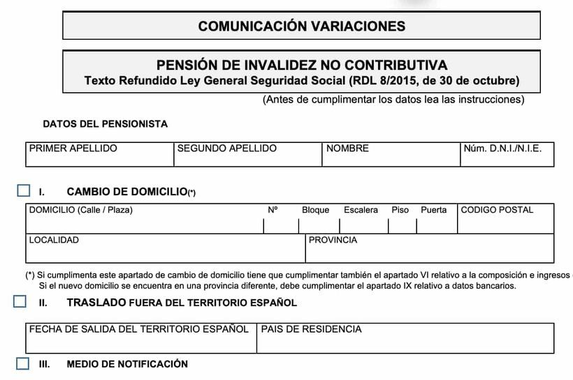 Comunicación de variaciones de ingresos para la pensión no contributiva