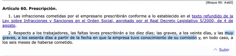Artículo 60 del Estatuto de los Trabajadores