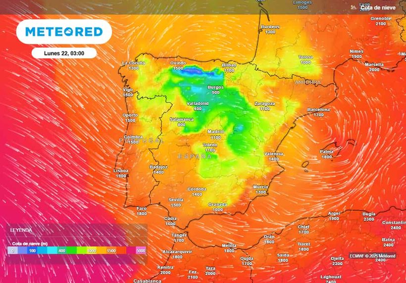 La masa de aire polar se instalará sobre la Península, quedando confinado el frío en zonas del interior entre frente y frente