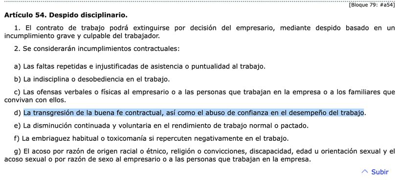 Artículo 54 del Estatuto de los Trabajadores