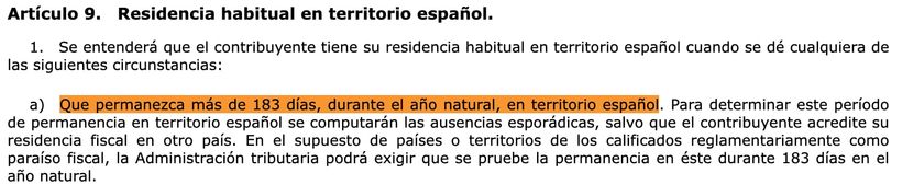 Artículo 9 de la Ley del Impuesto sobre la Renta de las Personas Físicas (IRPF)