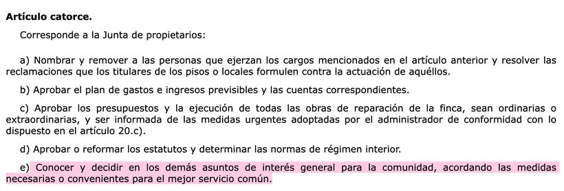 Artículo 14 LPH | BOE 