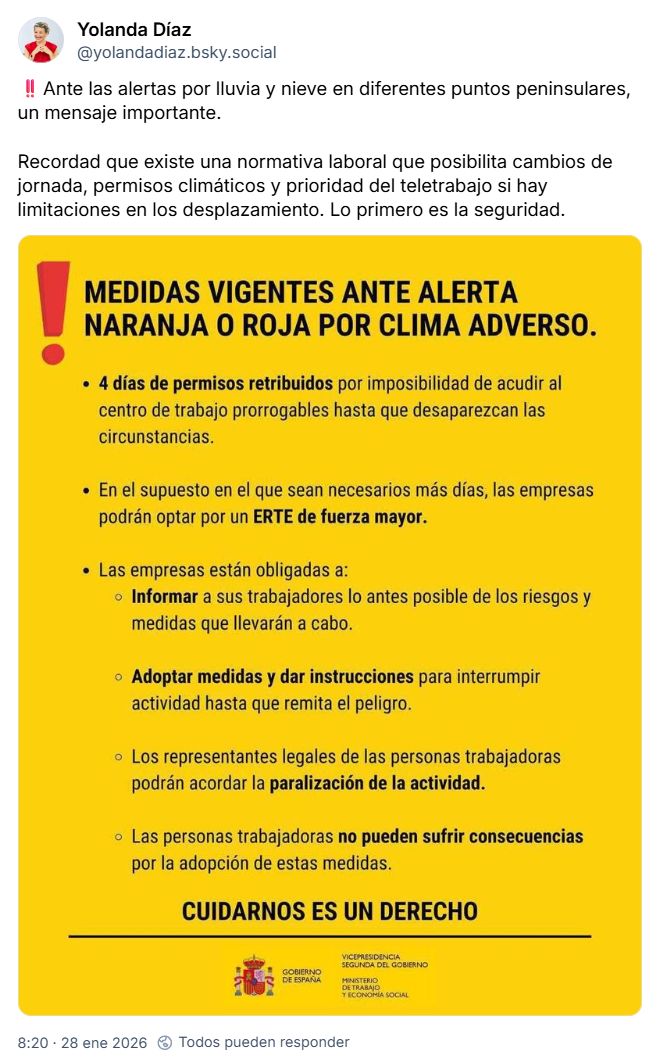 yolanda diaz aviso clima adverso