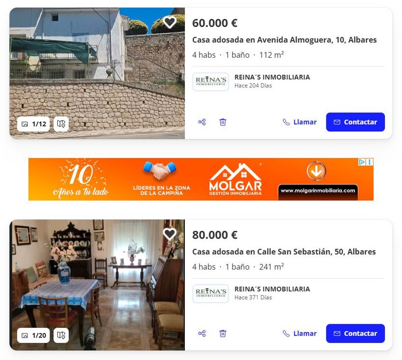 captura del portal de vivienda con anuncios