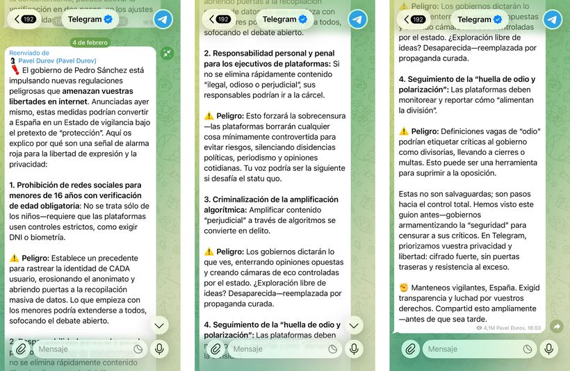 mensaje telegram contra sanchez