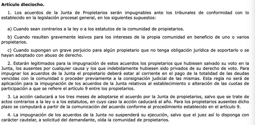 Artículo 18 LPH | BOE