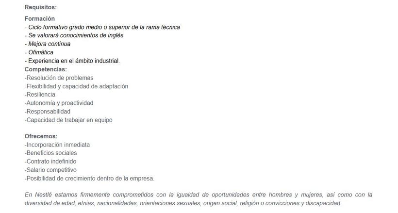 captura de requisitos y competencias para el puesto de operario de paletización