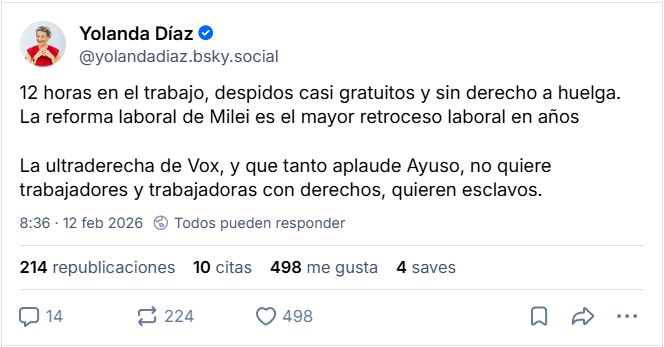 yolanda diaz contra milei bluesky
