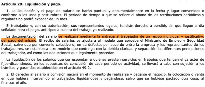 Artículo 29.1 del Estatuto de los Trabajadores