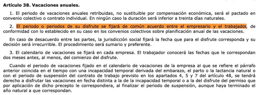 Artículo 38 del Estatuto de los Trabajadores