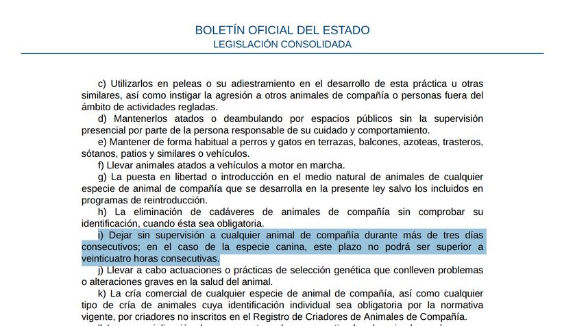 Articulo 27, apartado I de la Ley de Bienestar Animal.