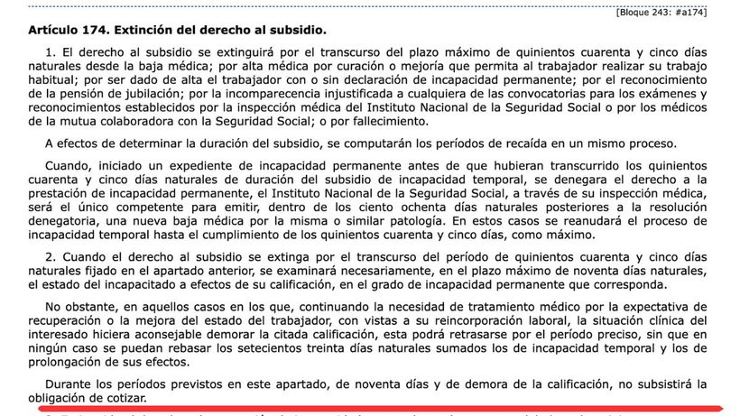 Artículo 174 de la Ley General de la Seguridad Social