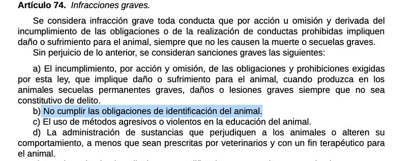 Artículo 74 de la Ley de Bienestar Animal- BOE