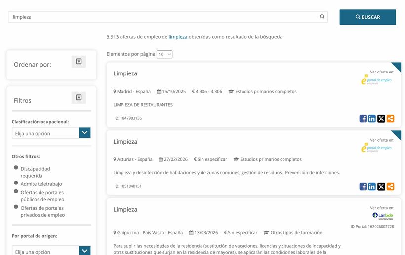 Captura de las ofertas de empleo del SEPE a través de empléate