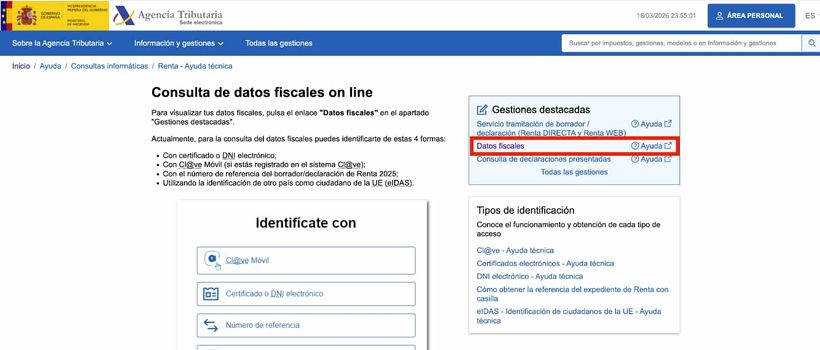 Datos fiscales de la Declaración de la Renta