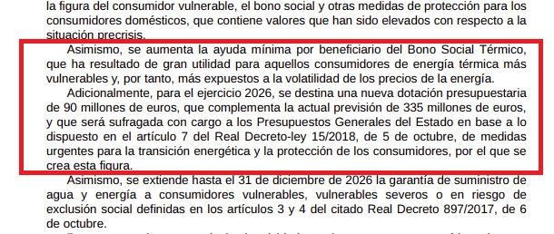 captura del boe con el aumento del Bono Social Térmico