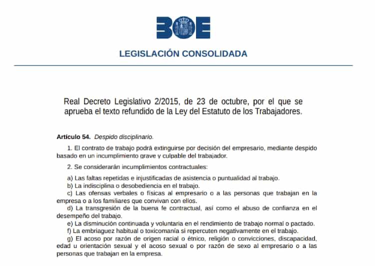 Artículo 54 del Estatuto de los Trabajadores