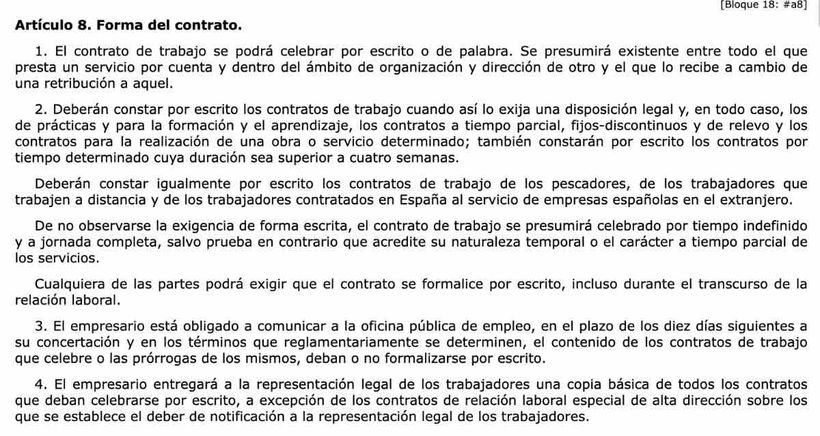 Artículo 8 del Estatuto de los Trabajadores