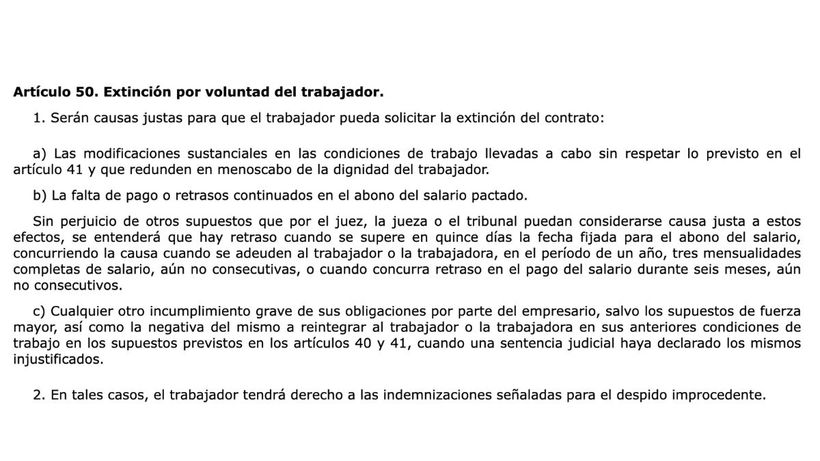 Artículo 50 del Estatuto de los Trabajadores