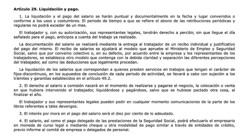 Artículo 29 del Estatuto de los Trabajadores